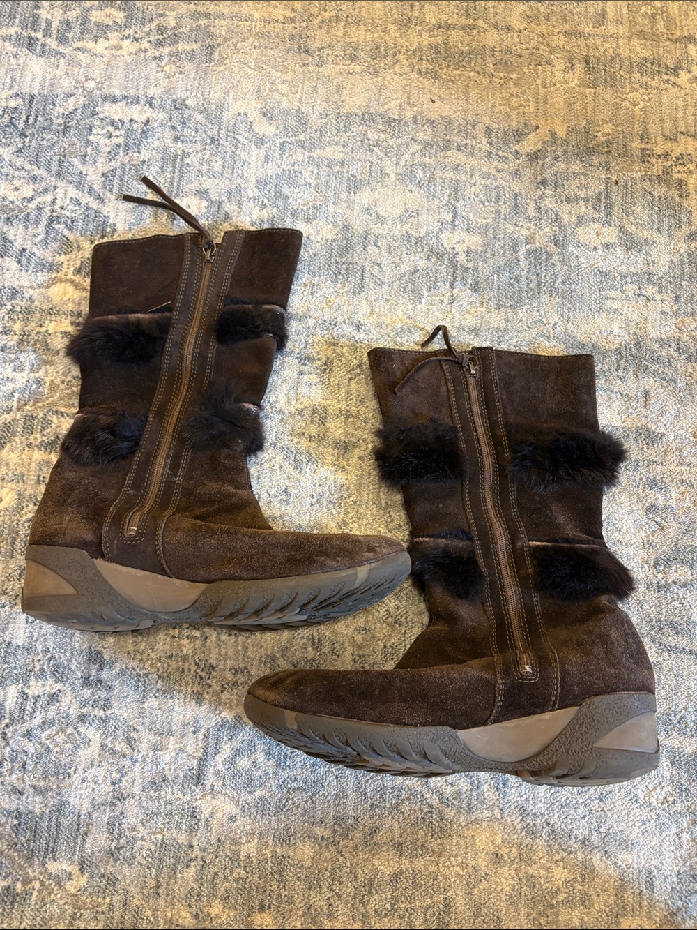 Tecnica Dark Brown Suede Fur-Trim Mid-Calf Winter Boots